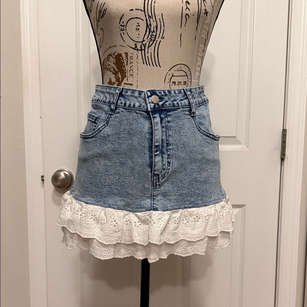 Denim Ruffle Country western style skirt Medium